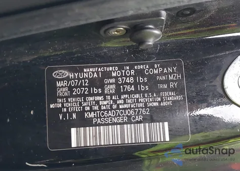 2012 Hyundai Veloster Base W/Gray z USA, uszkodzony, nr VIN KMHTC6AD7CU067762